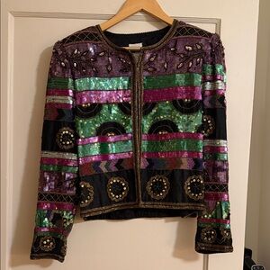 Leslie Fay Sequin Blazer with Purple, Green, and Black